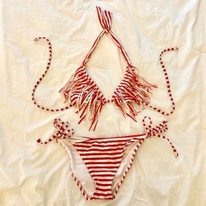 NWT Guess Fringe Striped Swimsuit